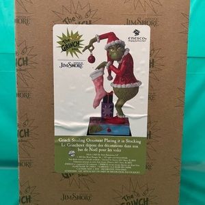 Enesco Jim Shore Grinch Stealing Ornaments and Placing Them In Stocking.